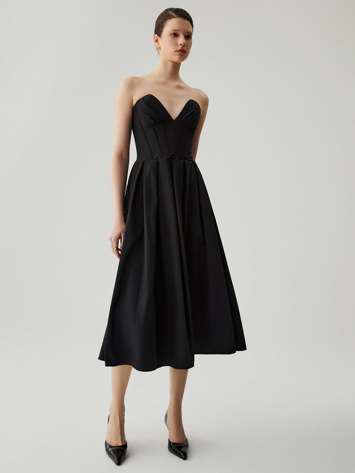 Midikleid mit Korsett-Schlauch, Plissiertem Reißverschluss und Doppeltaschen 