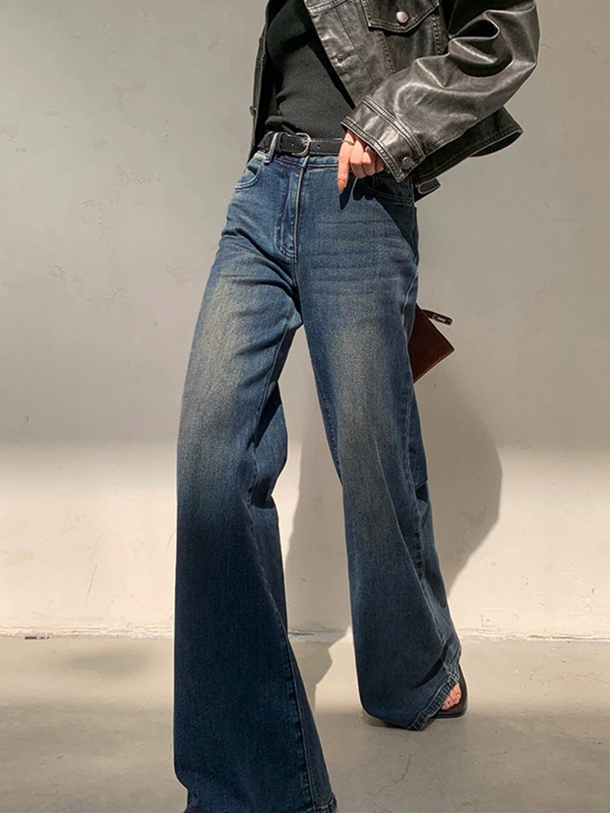 Vintage Low Rise verwaschene Jeans mit weitem Bein
