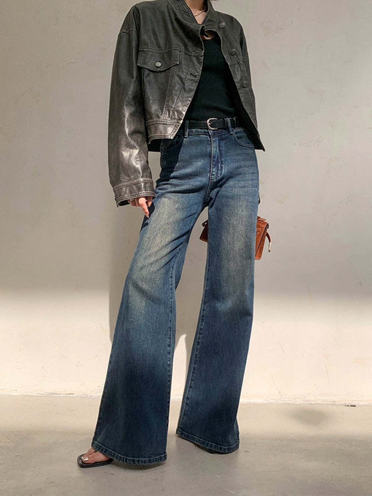 Vintage Low Rise verwaschene Jeans mit weitem Bein