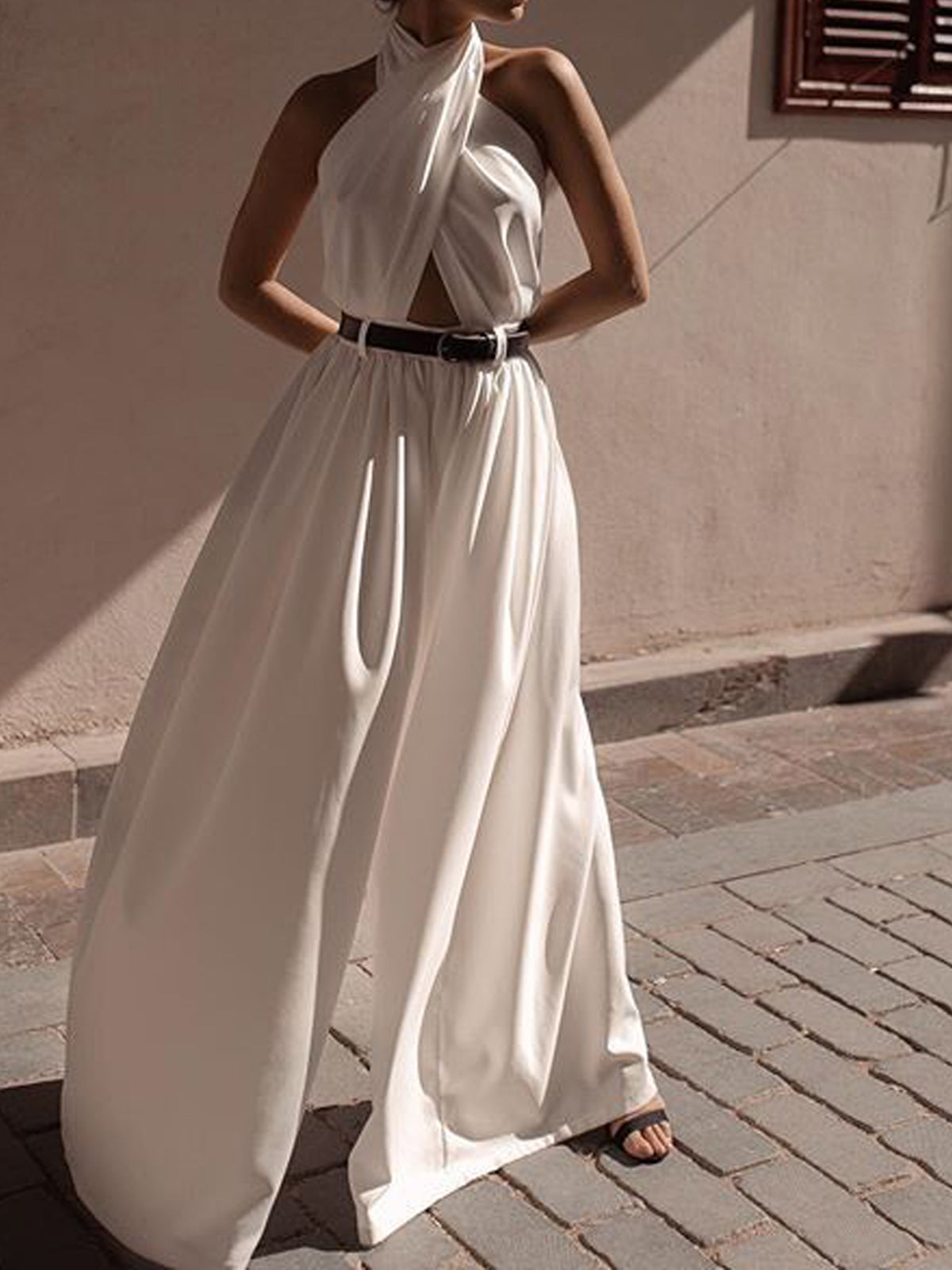 Criss Cross Halter Backless Jumpsuit Utan Bälte 