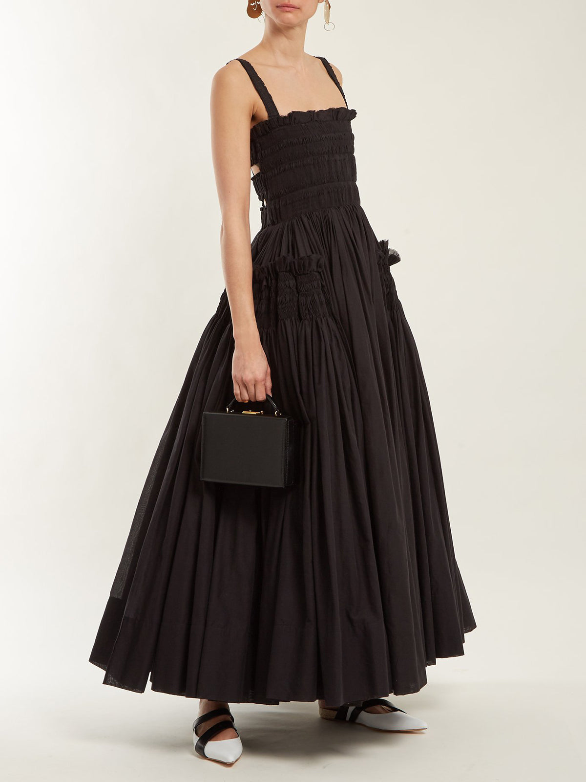 Gerafftes, plissiertes Camisole-Langkleid 