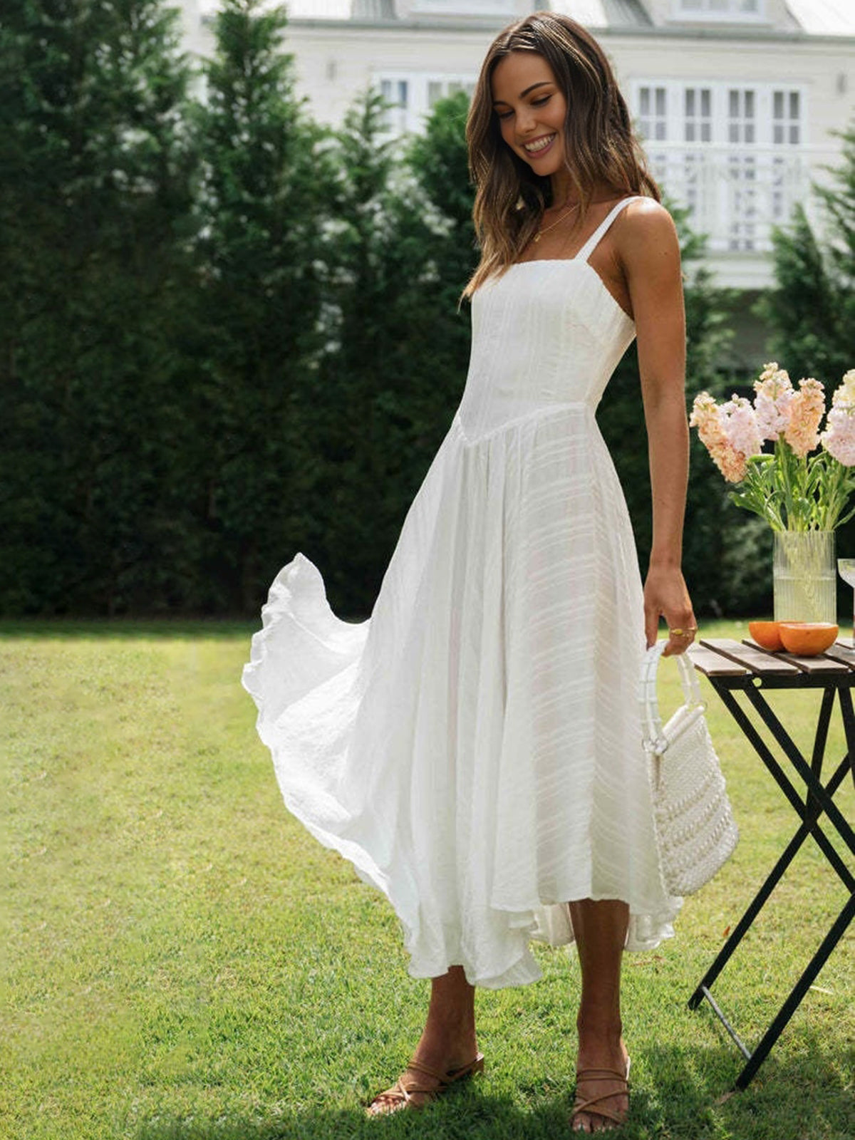 Romantisches langes Camisole-Kleid aus Baumwolle 