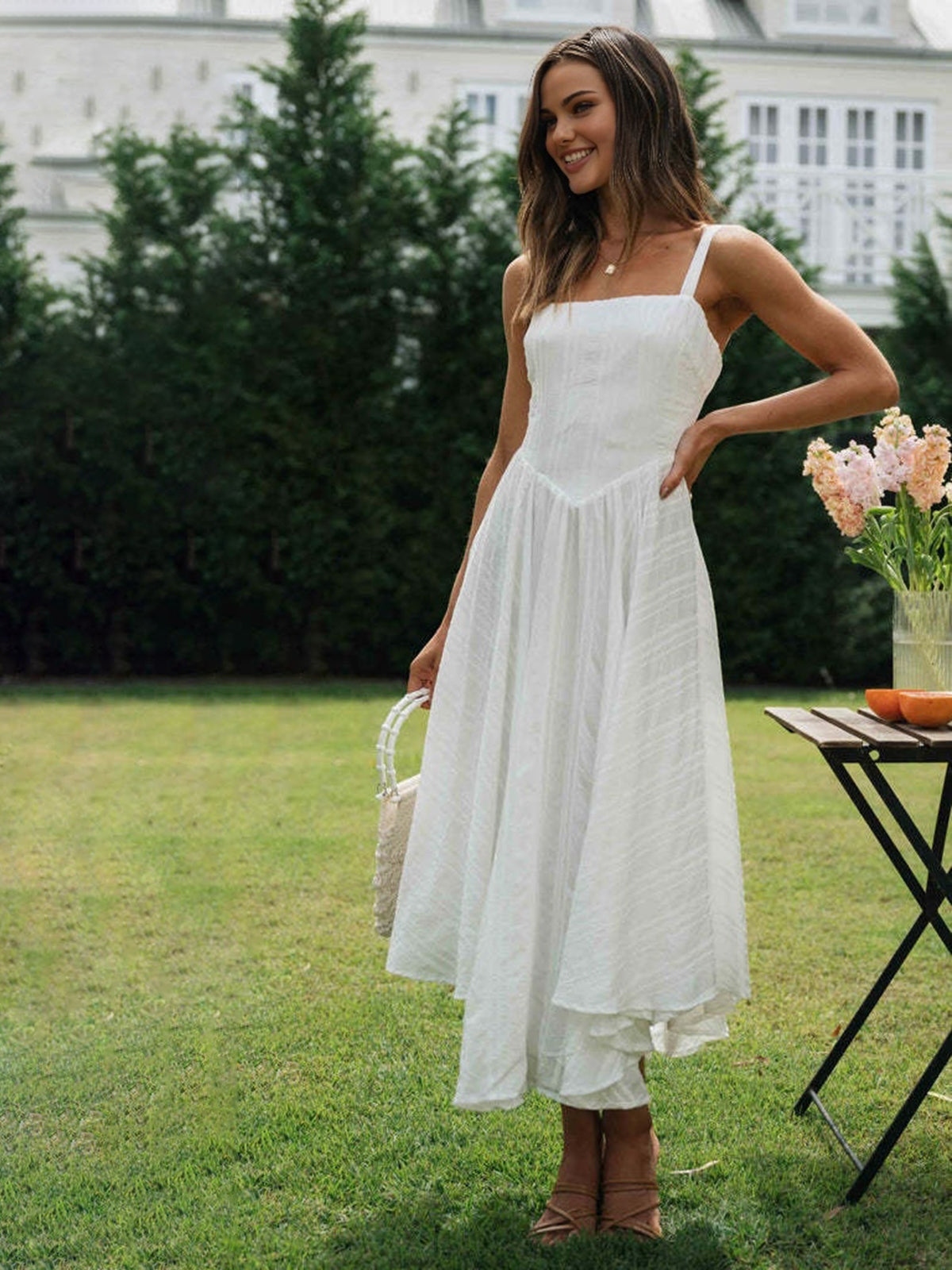 Romantisches langes Camisole-Kleid aus Baumwolle 