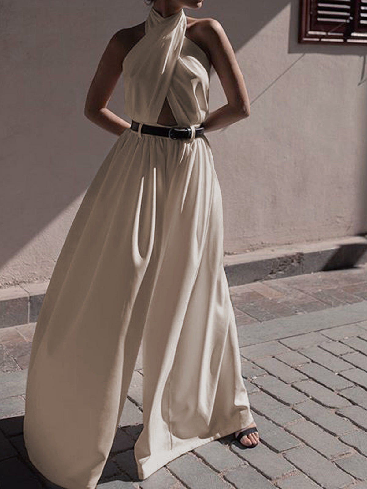 Criss Cross Halter Backless Jumpsuit Utan Bälte 