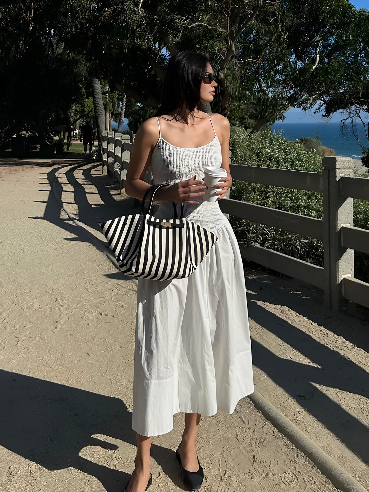 Gerafftes Camisole-Midikleid aus Baumwollmischung 