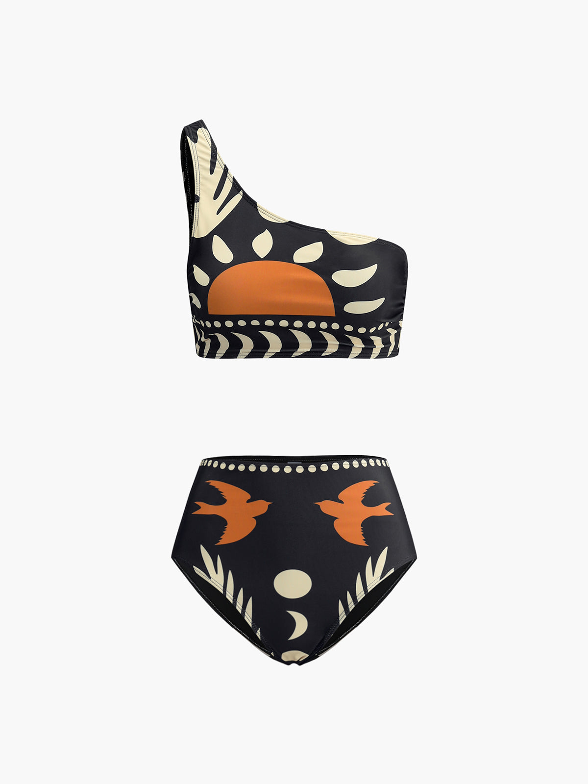 Bikini-Set mit asymmetrischem Ausschnitt und Vogel-Print