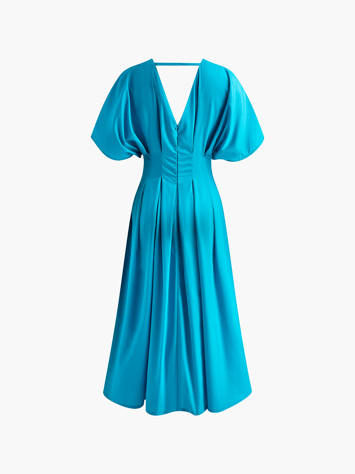 Plissiertes Kleid mit Glockenärmeln und V-Ausschnitt 