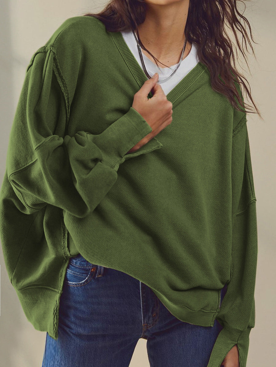 Einfarbiges Sweatshirt aus Baumwolle mit Schlitz 