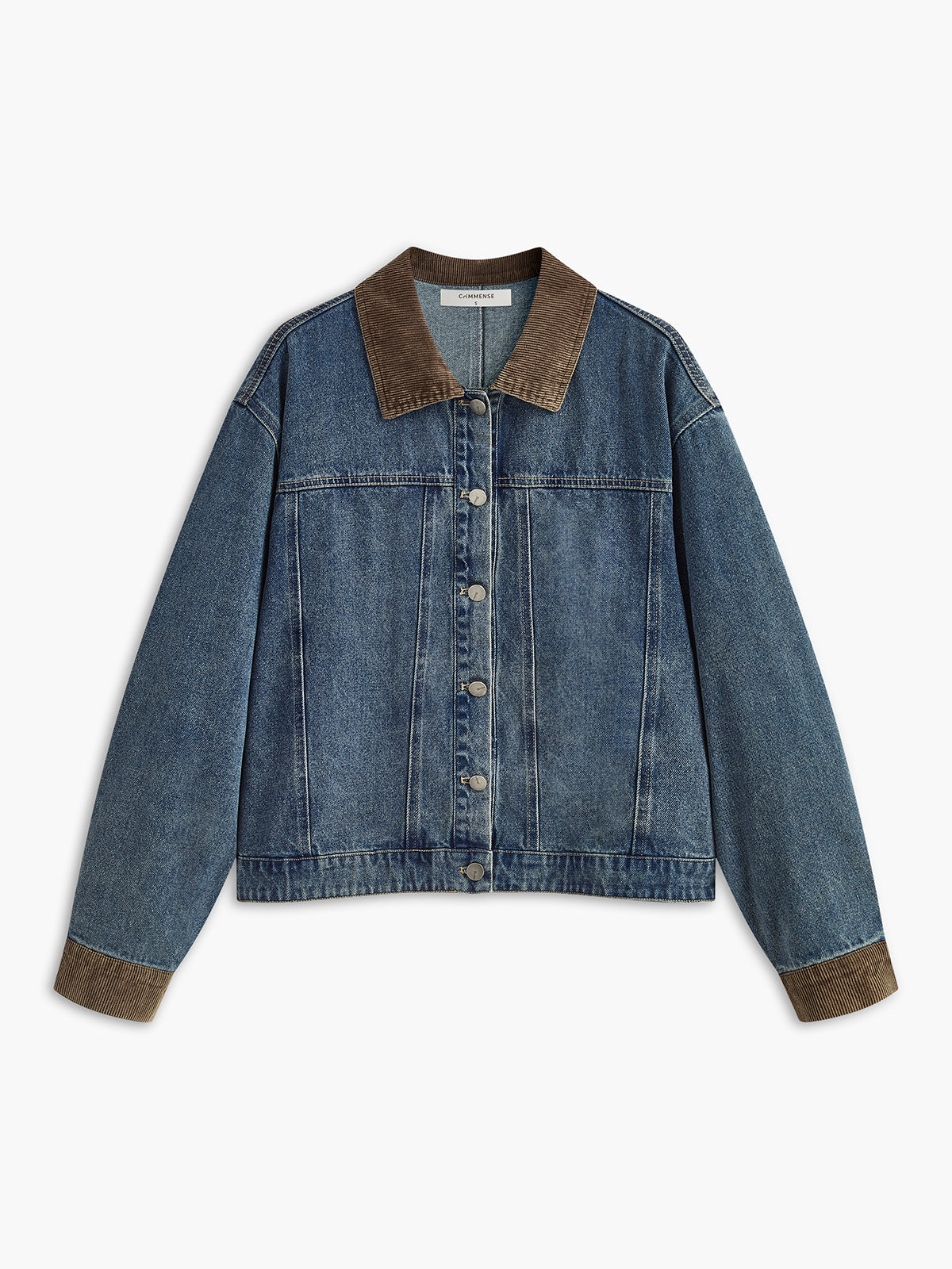 Denimjacka med kontrasterande krage och piping 