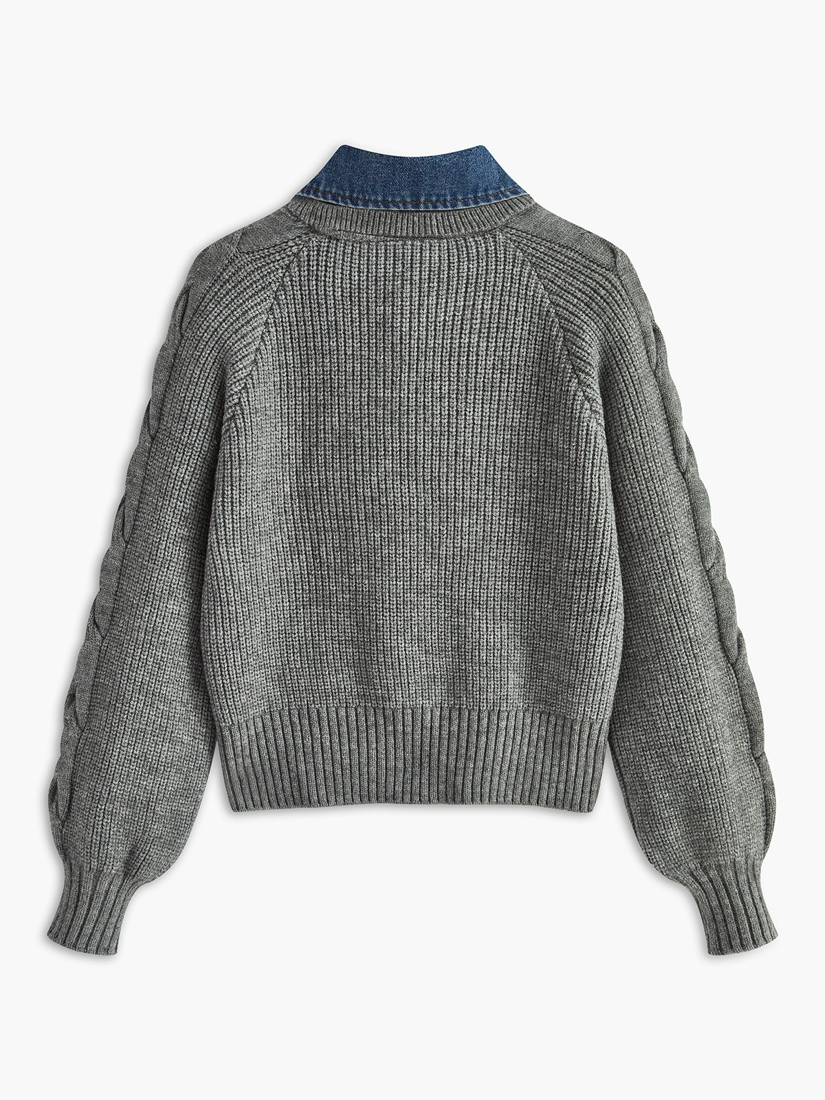 Denimpanel Ribbad Lapel Tröja 