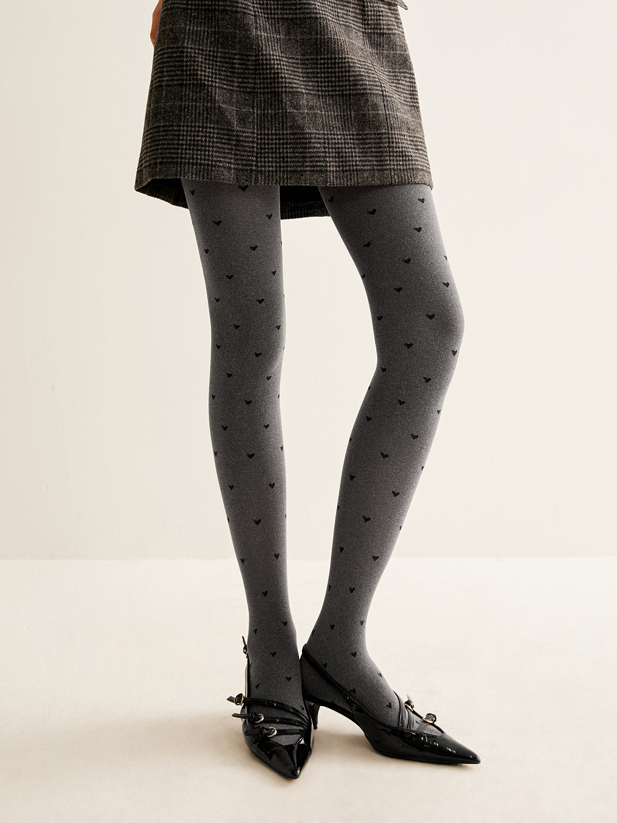 Samtstrumpfhose mit Herz-Print 