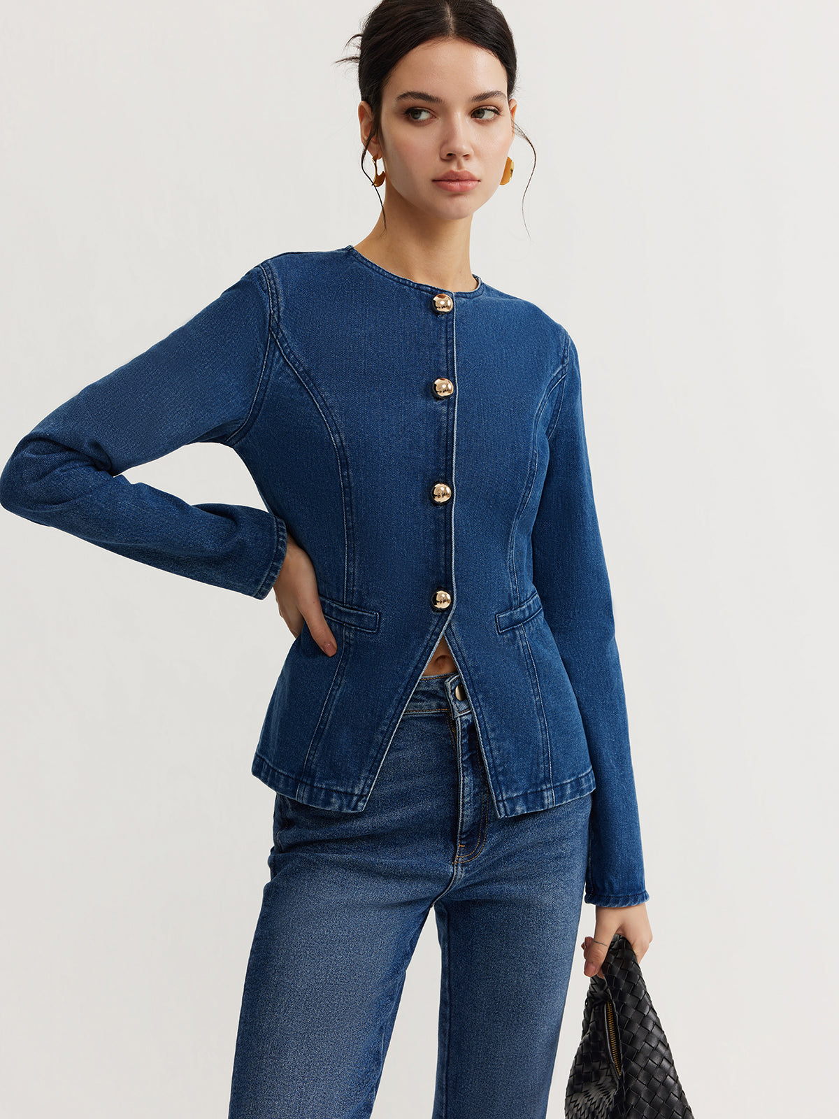 Slim denimjacka med knappar 