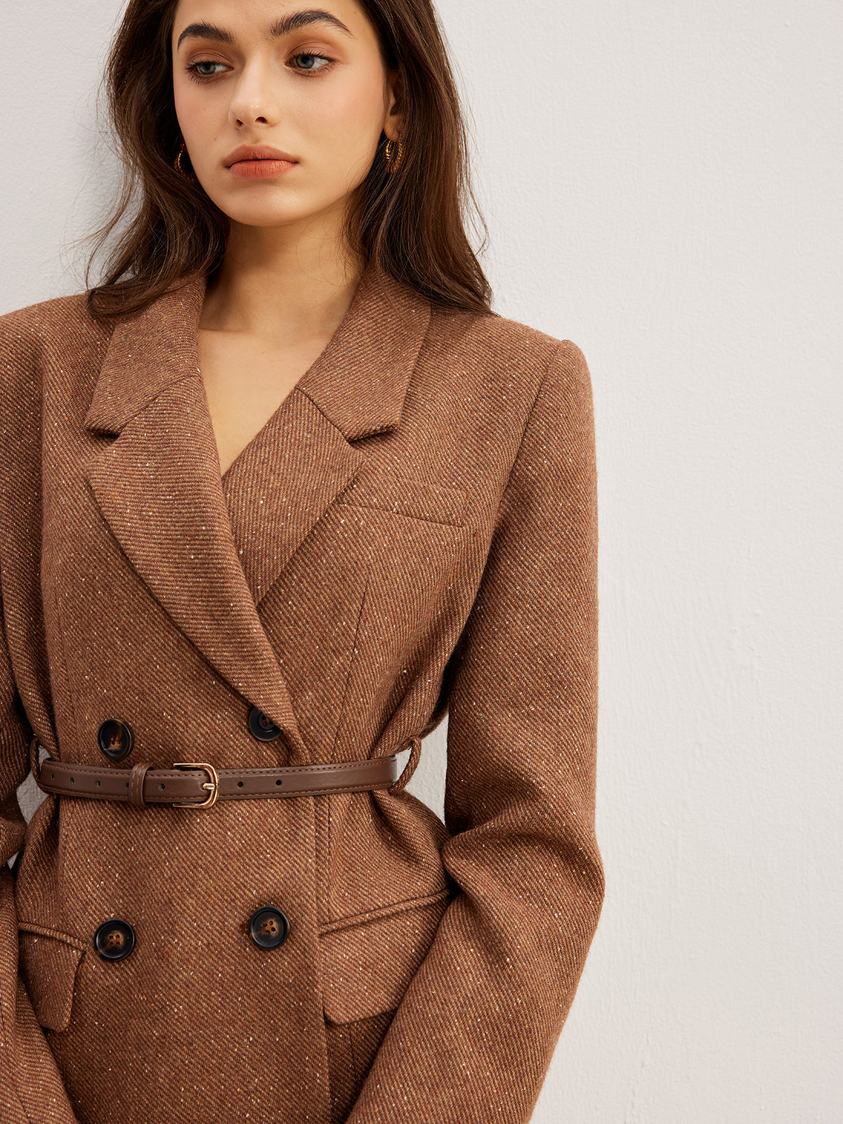 Strukturierter Blazer aus Wollmischung mit Gürtel 