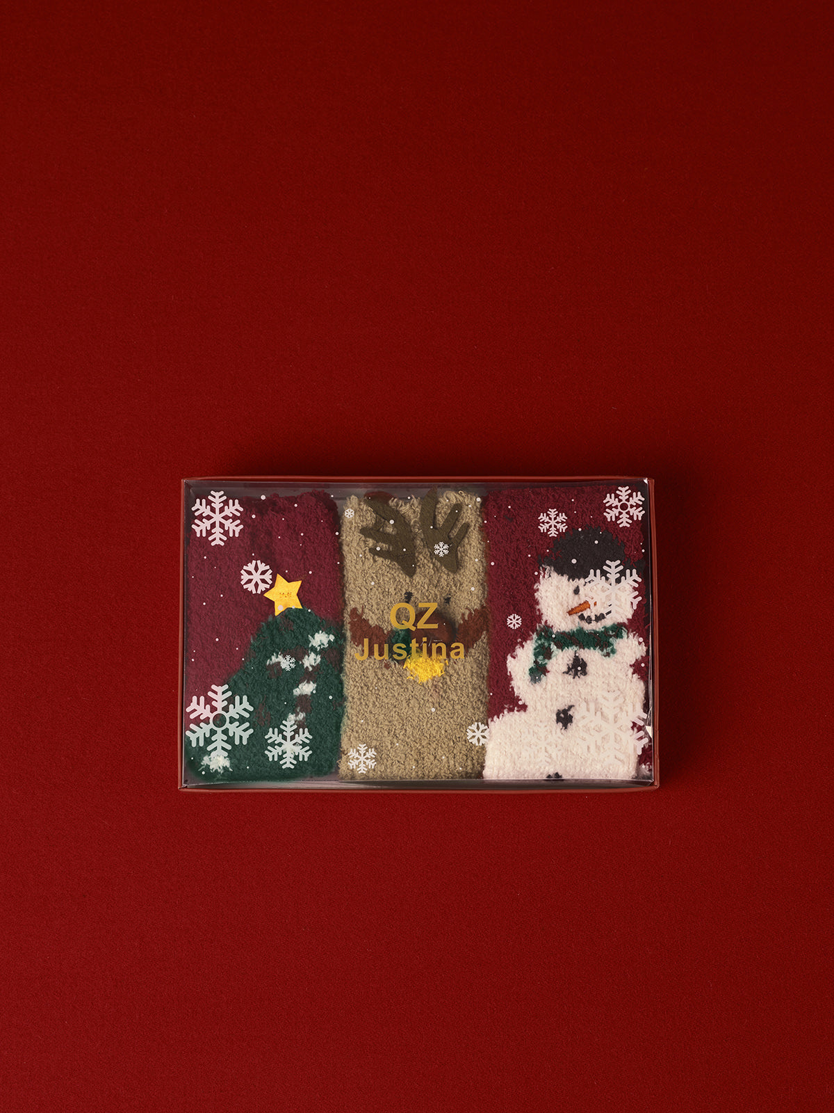 3er-Pack Weihnachtssocken aus Korallensamt mit Box 