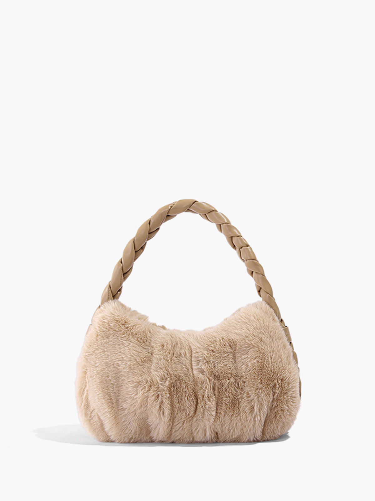 Flauschige Handtasche mit gewebtem Riemen 