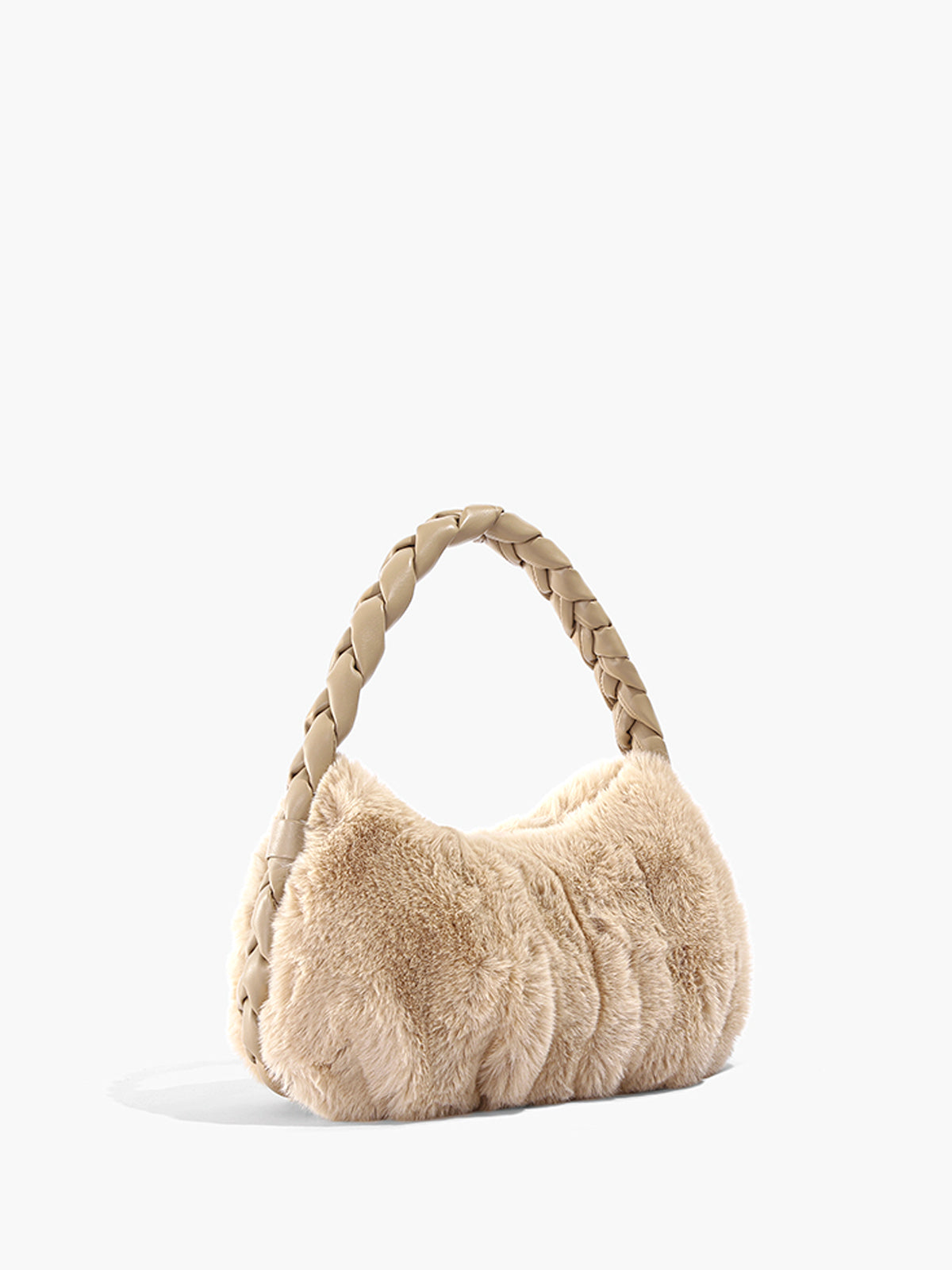 Flauschige Handtasche mit gewebtem Riemen 