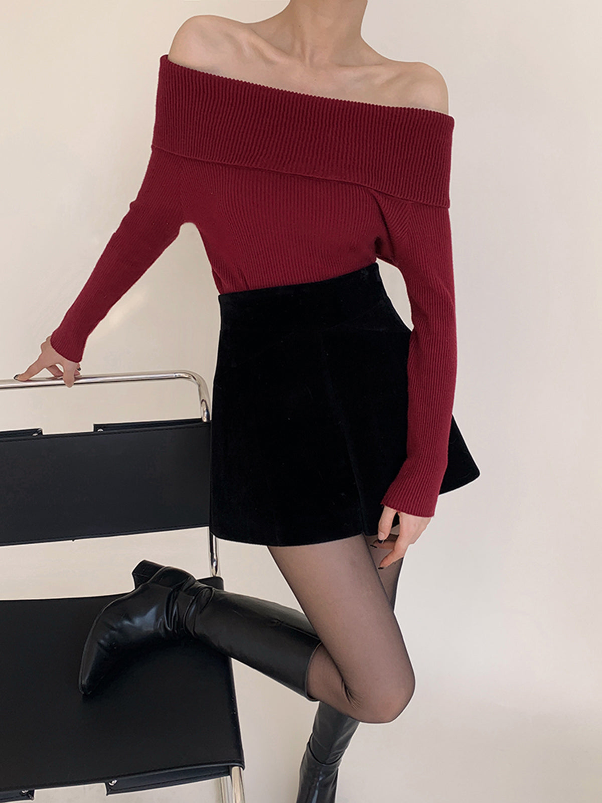 Shorts aus Samt mit weitem Bein 