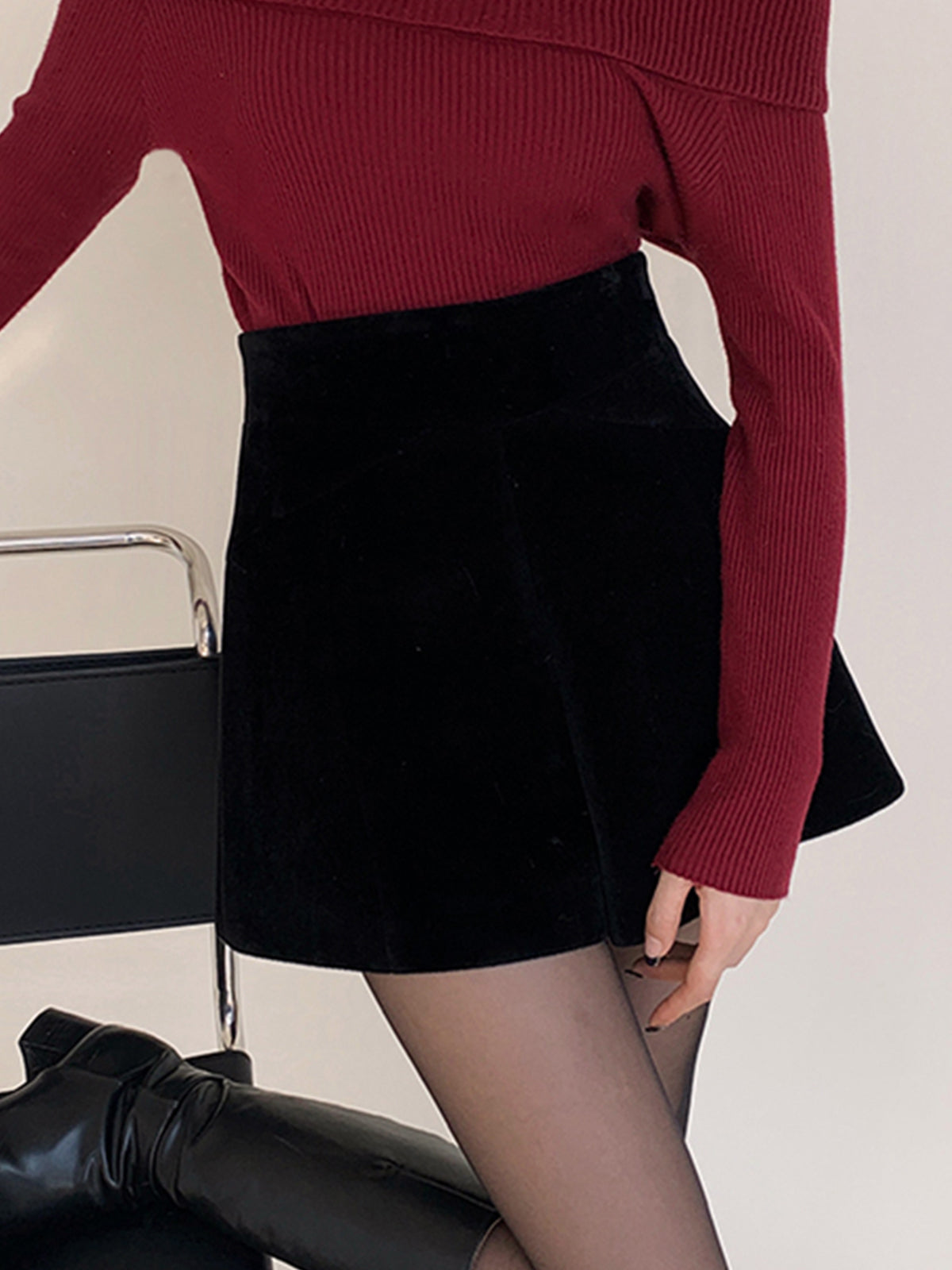 Shorts aus Samt mit weitem Bein 