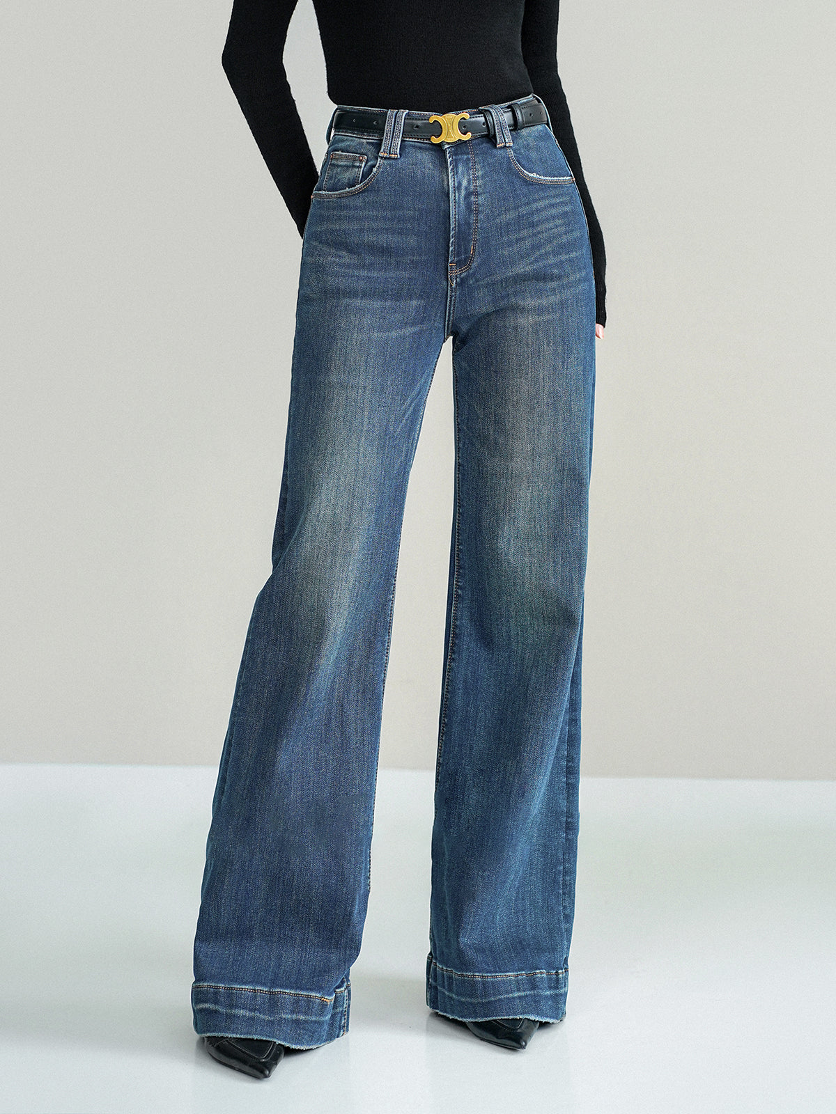 Bootcut-Jeans mit mittlerer Taille ohne Gürtel 