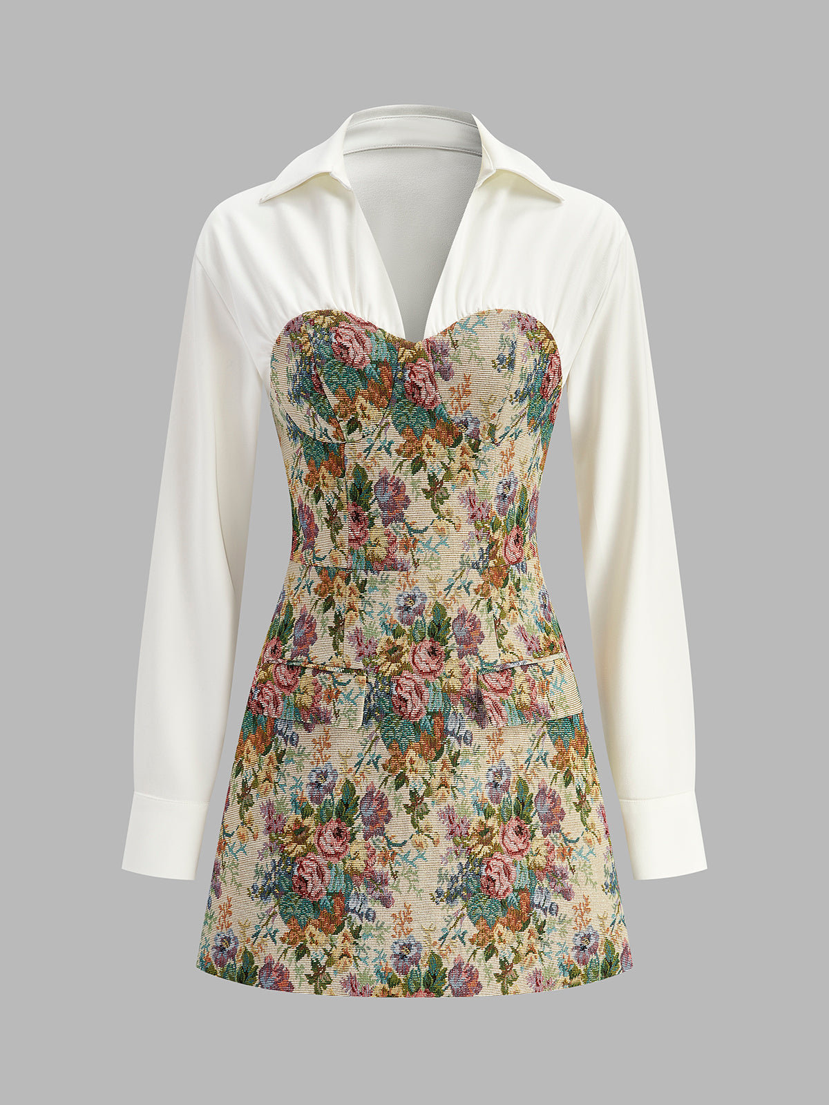 2-in-1-Polokleid aus Tweed mit Blumenmuster und Reißverschluss 