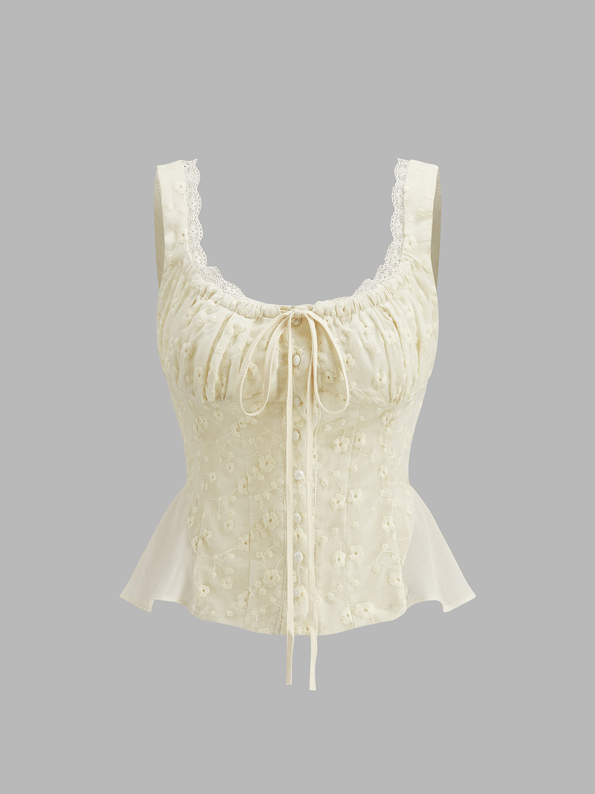 Spetskantad Rynkad Blommig Peplum Topp 
