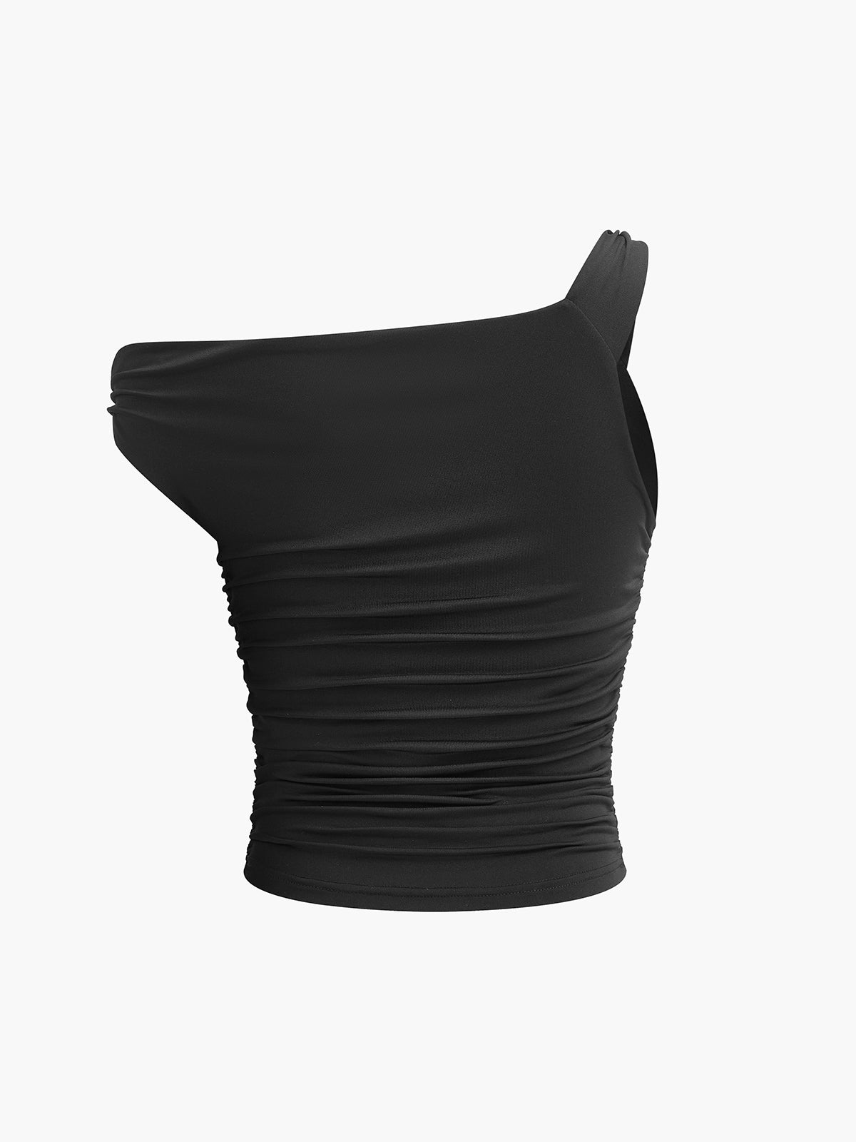 Asymmetrisk krage plisserad t-shirt