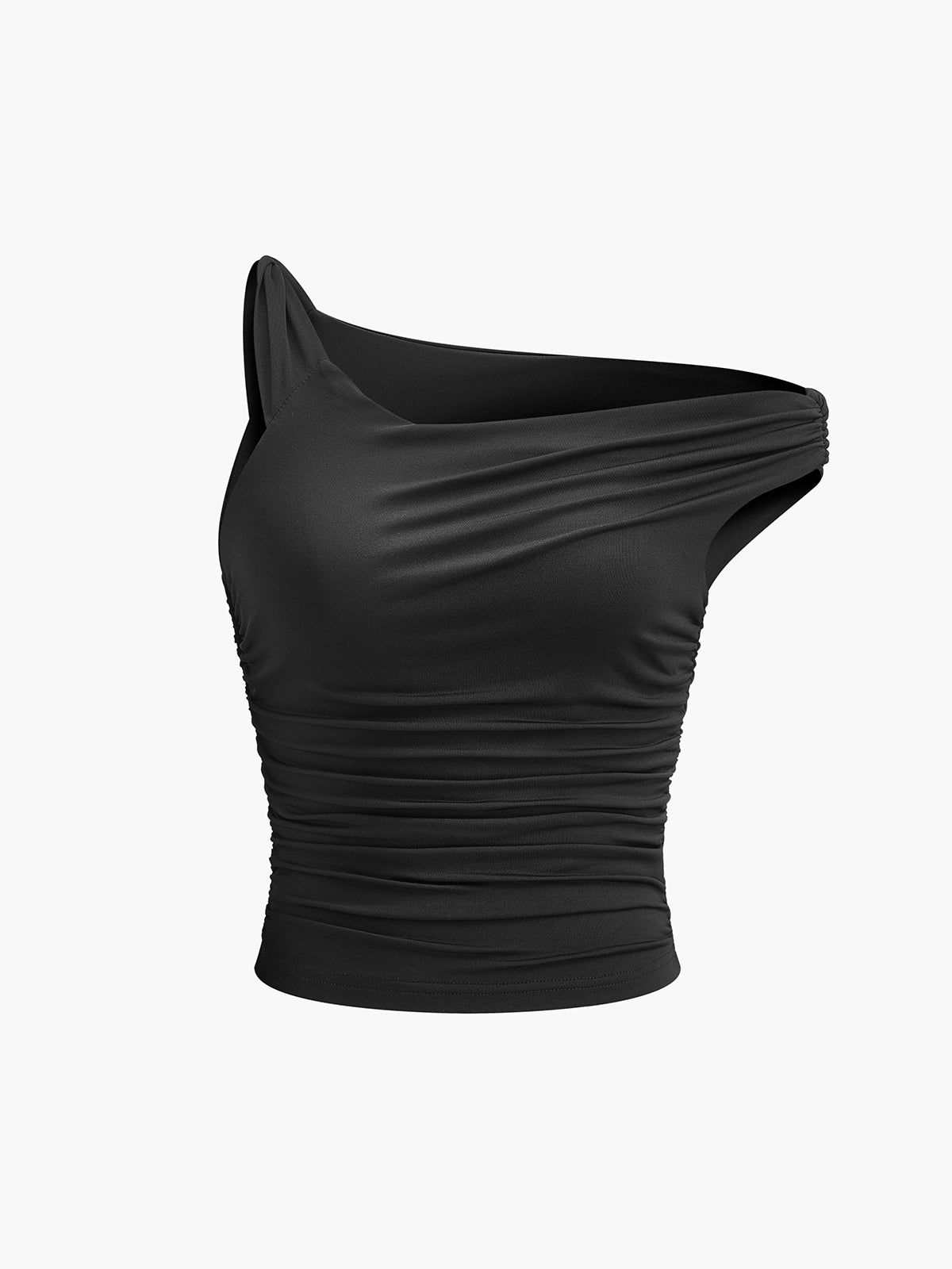 Asymmetrisk krage plisserad t-shirt