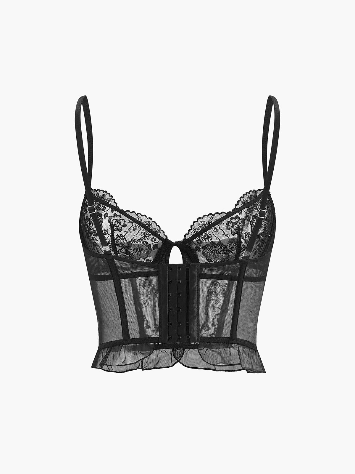 Halbtransparentes Korsett-Top mit floraler Spitze 
