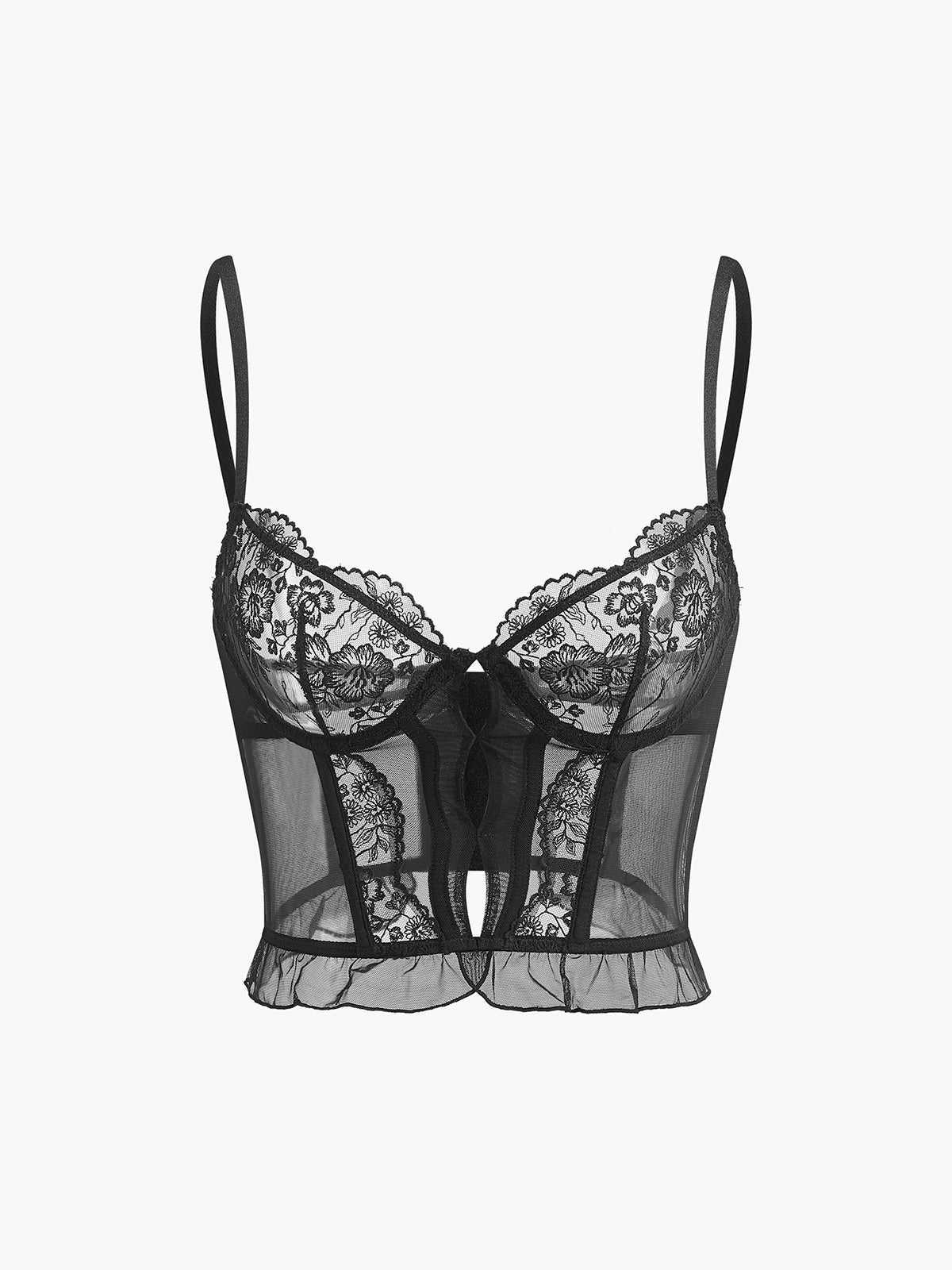 Halbtransparentes Korsett-Top mit floraler Spitze 