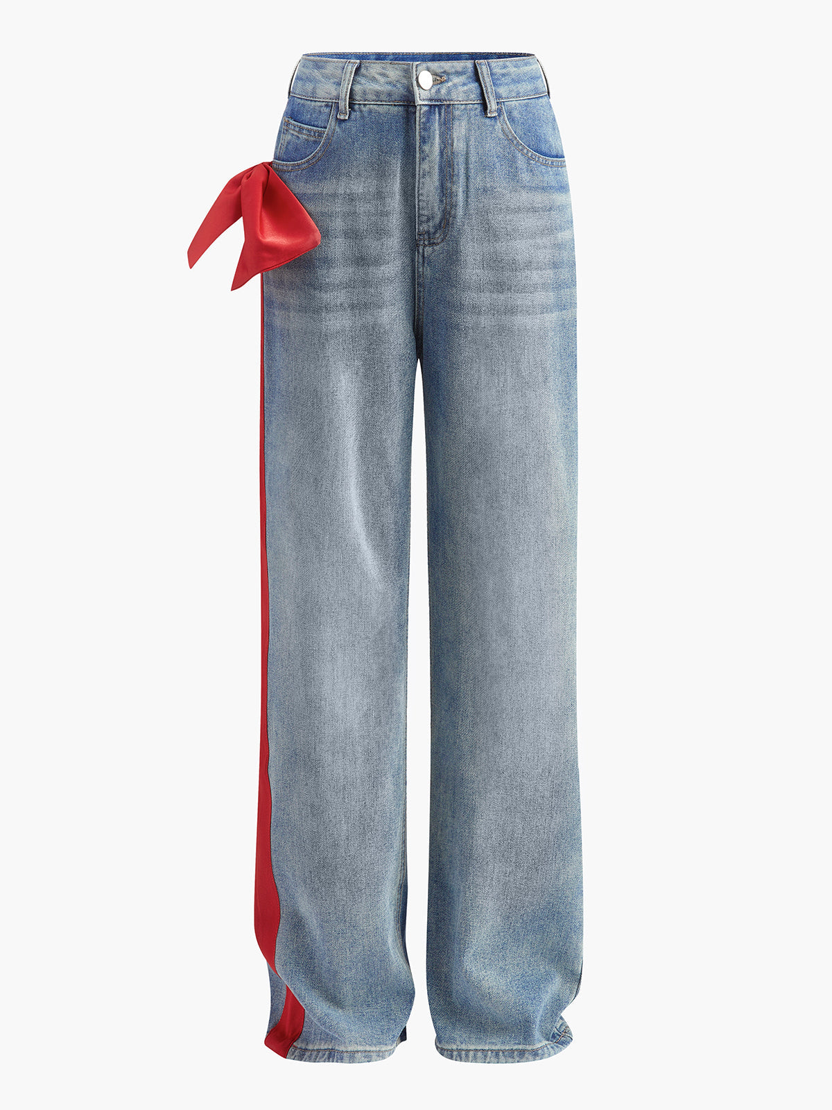 Jeans mit mittelhohem Bund und Schleifendekor 