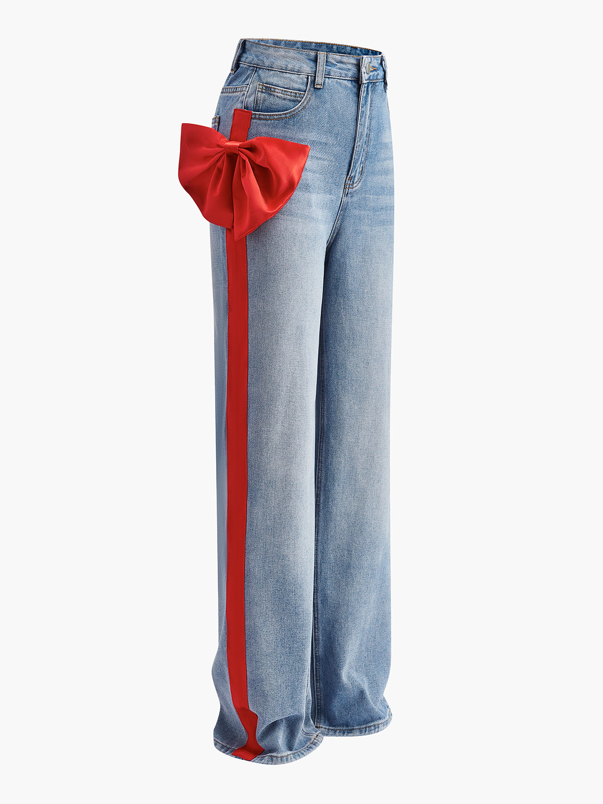 Jeans mit mittelhohem Bund und Schleifendekor 