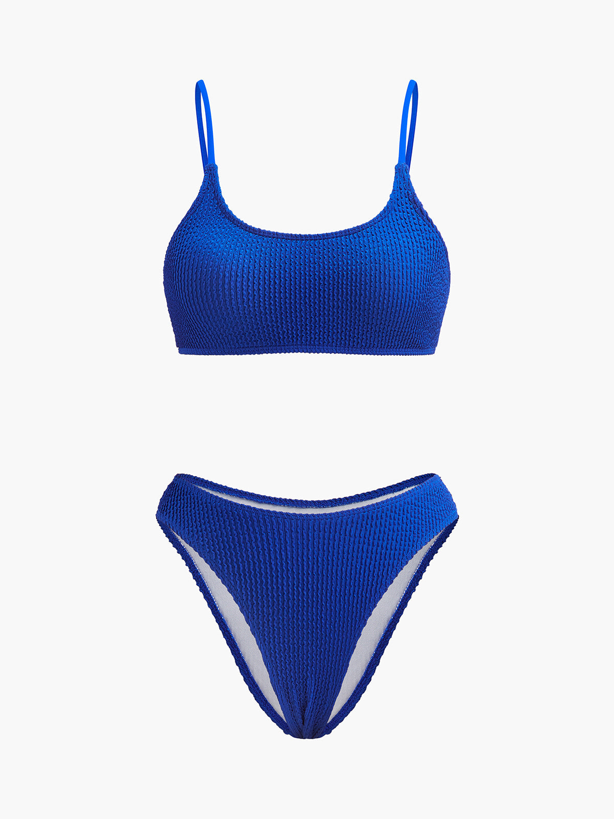 Texturerat ribbat bikiniset med hög urringning 