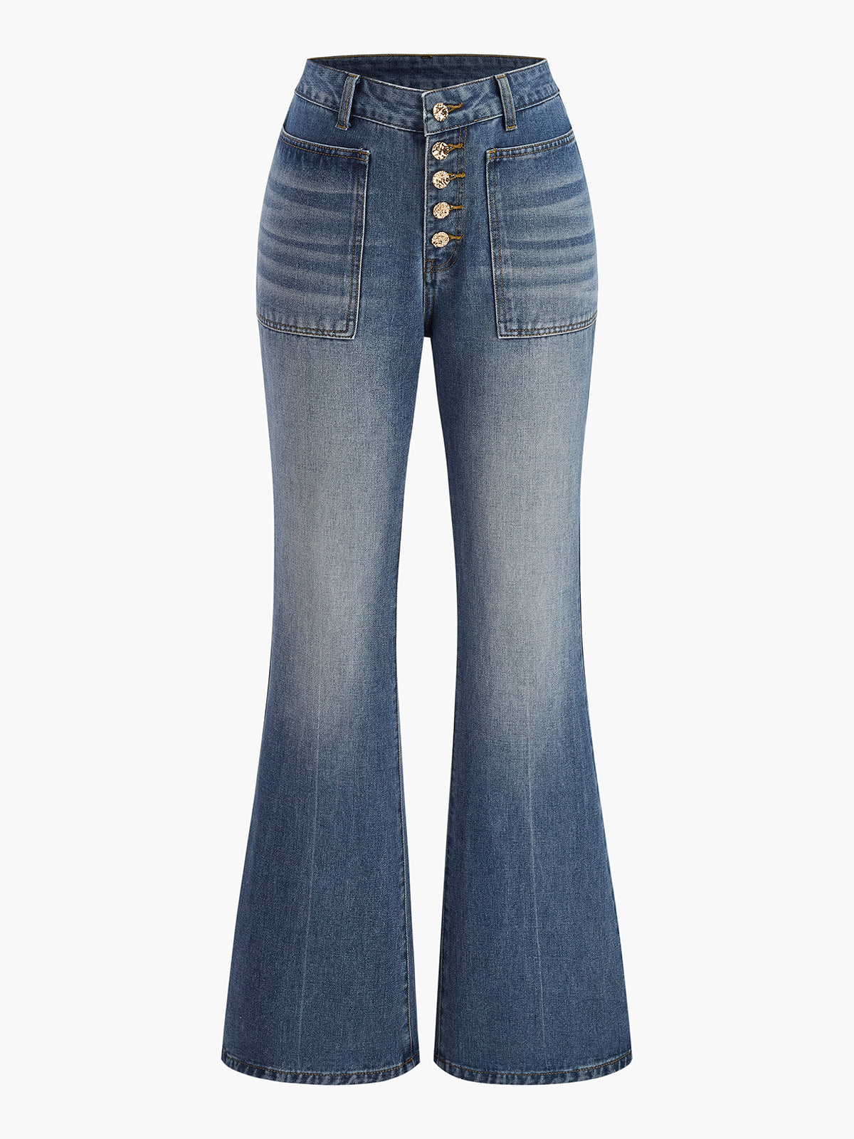 Ausgestellte Jeanshose mit Knopfdetail und hoher Taille 