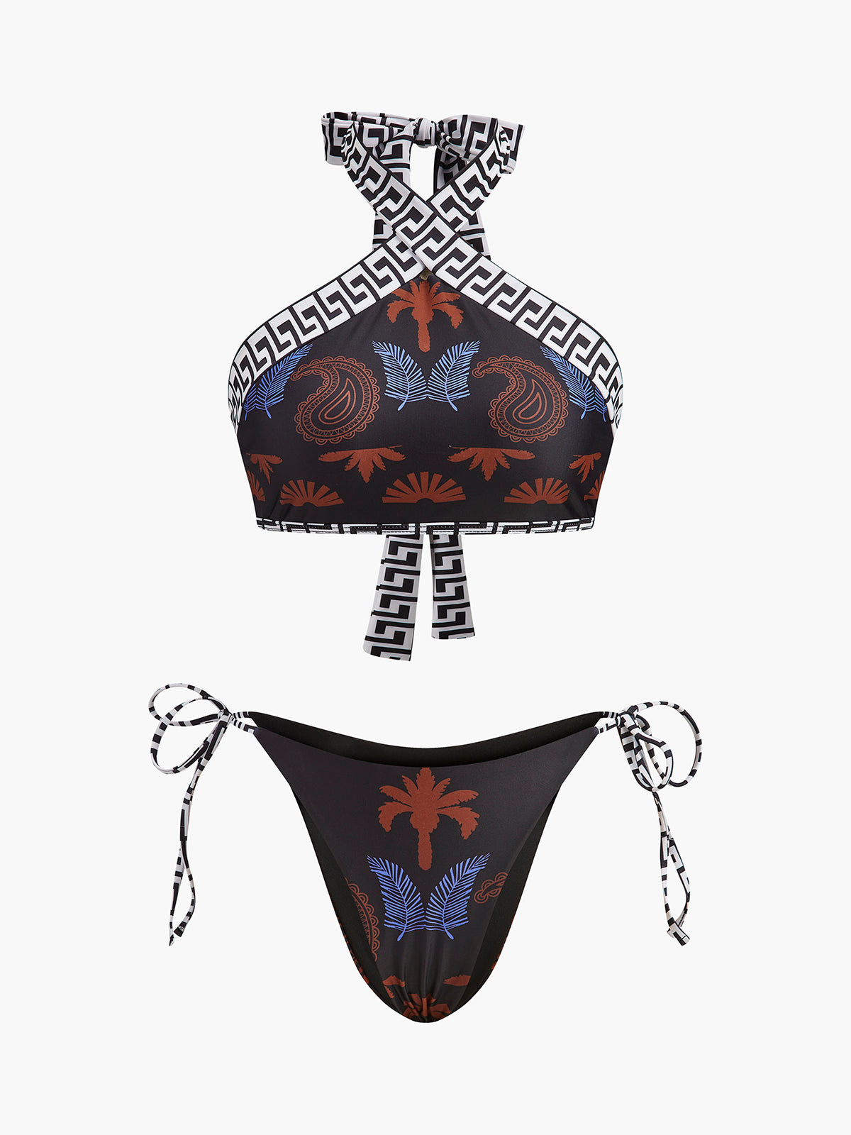 Boho Print Halter Bikini Med Knytning Åter 