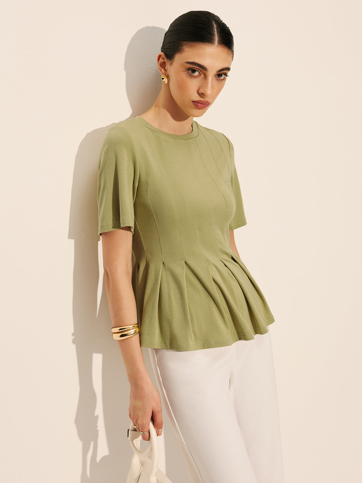 Plisserad Peplum Ribbad Topp 