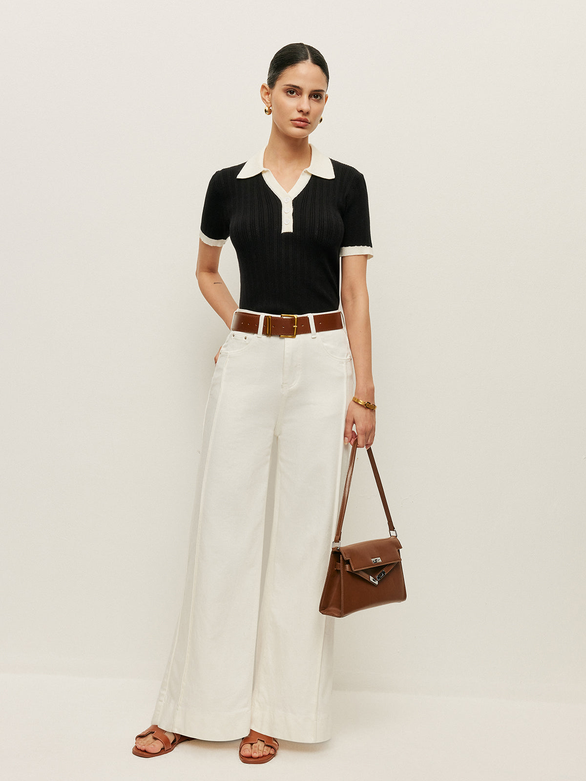 High-Waist-Hose mit Taschen und Gürtel 