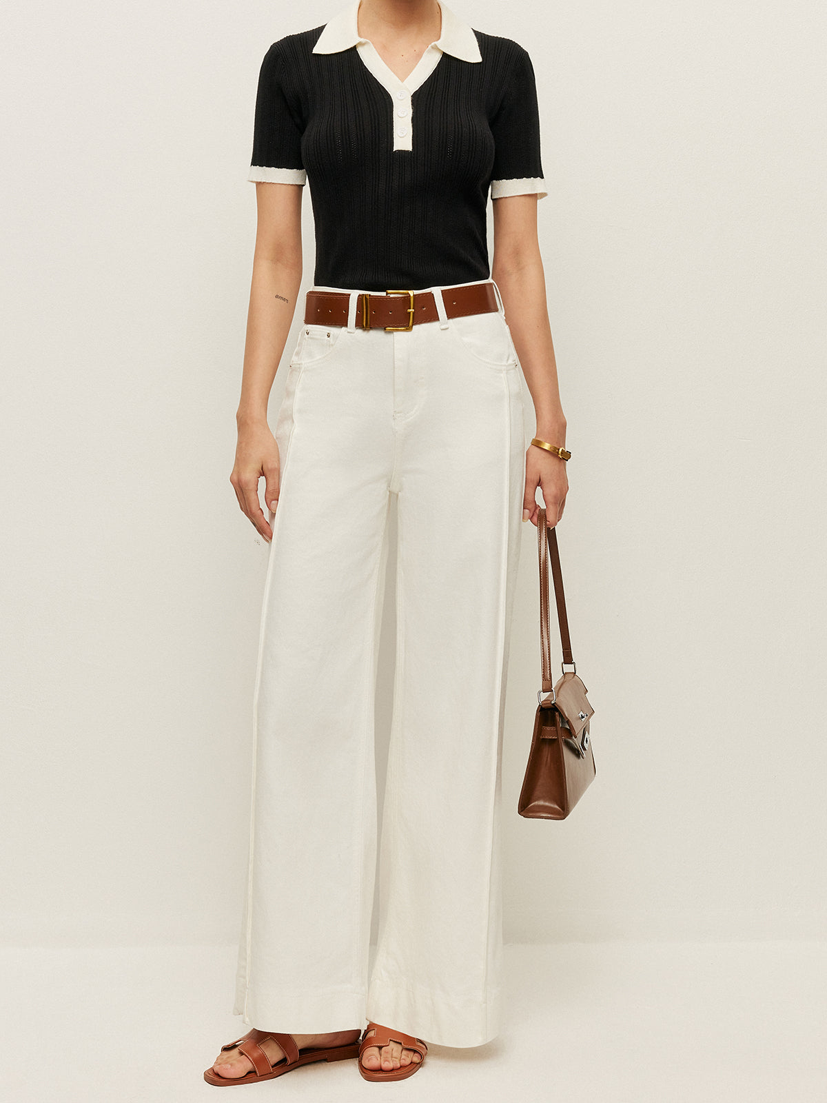 High-Waist-Hose mit Taschen und Gürtel 