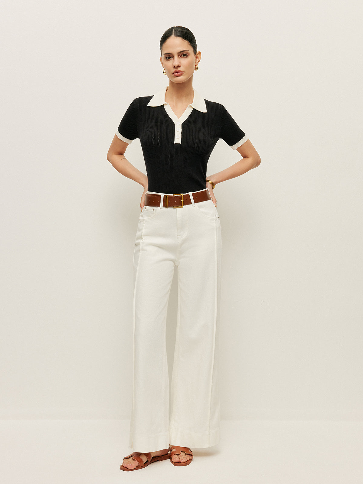 High-Waist-Hose mit Taschen und Gürtel 