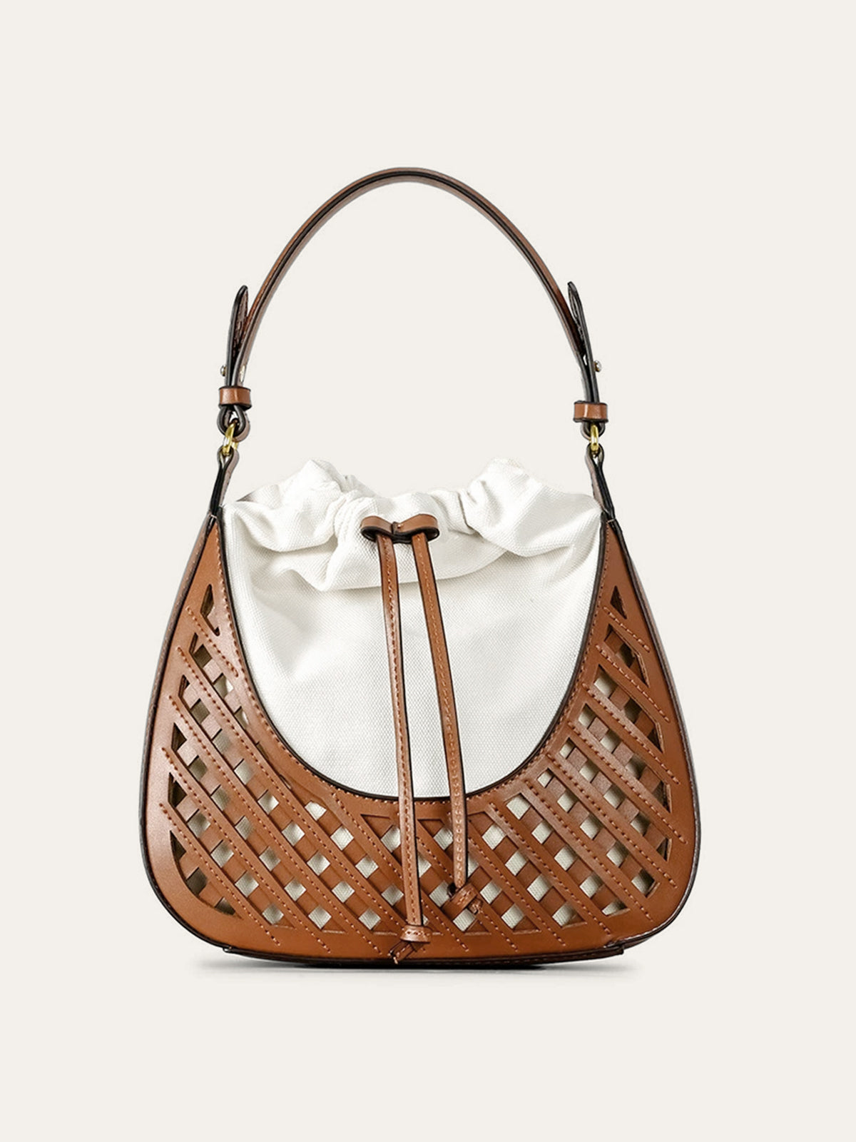 Kordelzugtasche aus gewebtem Leder 