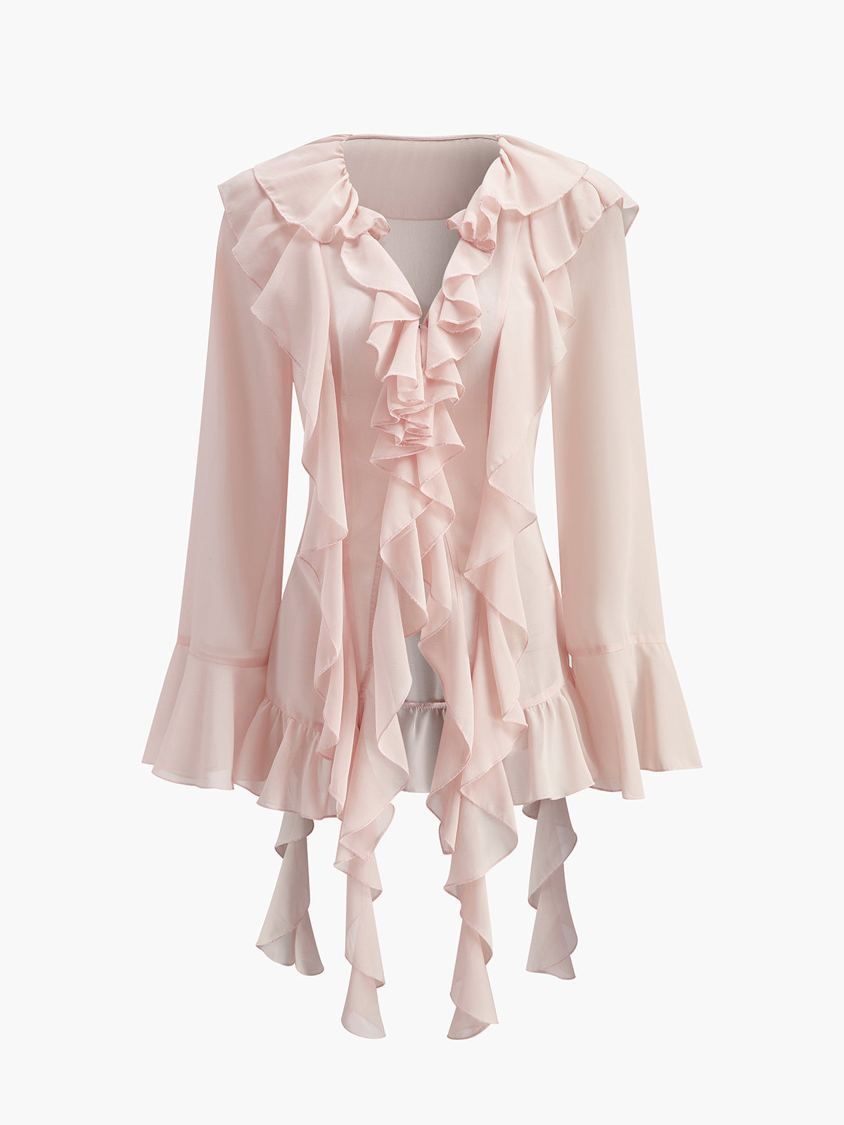 Halvtransparent chiffongblus med volanger 