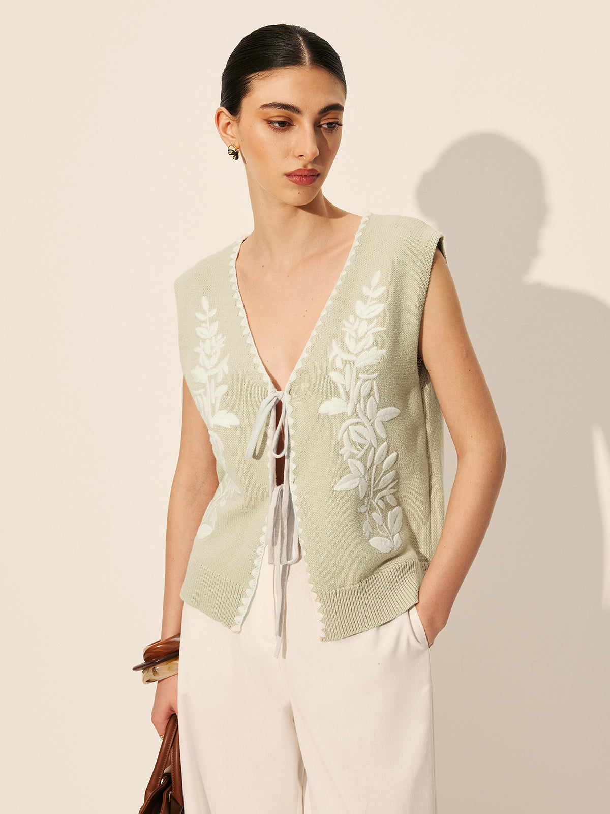 Broderad rosett blommig tröja 