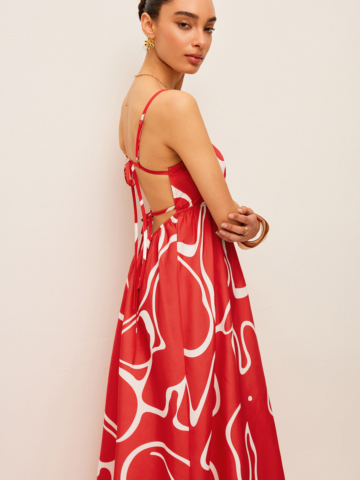 Bedrucktes Kleid mit Bindedetail auf der Rückseite 