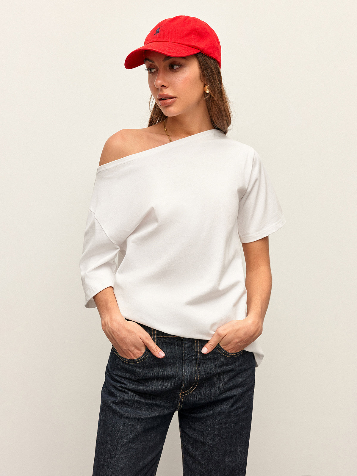 T-shirt i bomull med bara axlar 