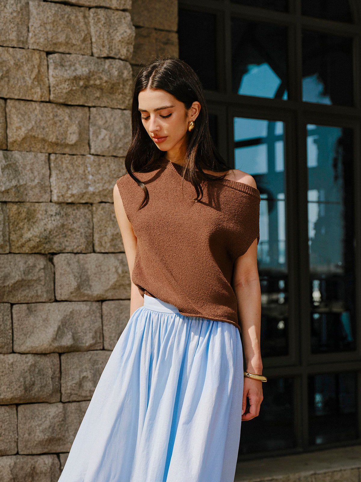 Off-Shoulder-Stricktop aus Baumwolle 