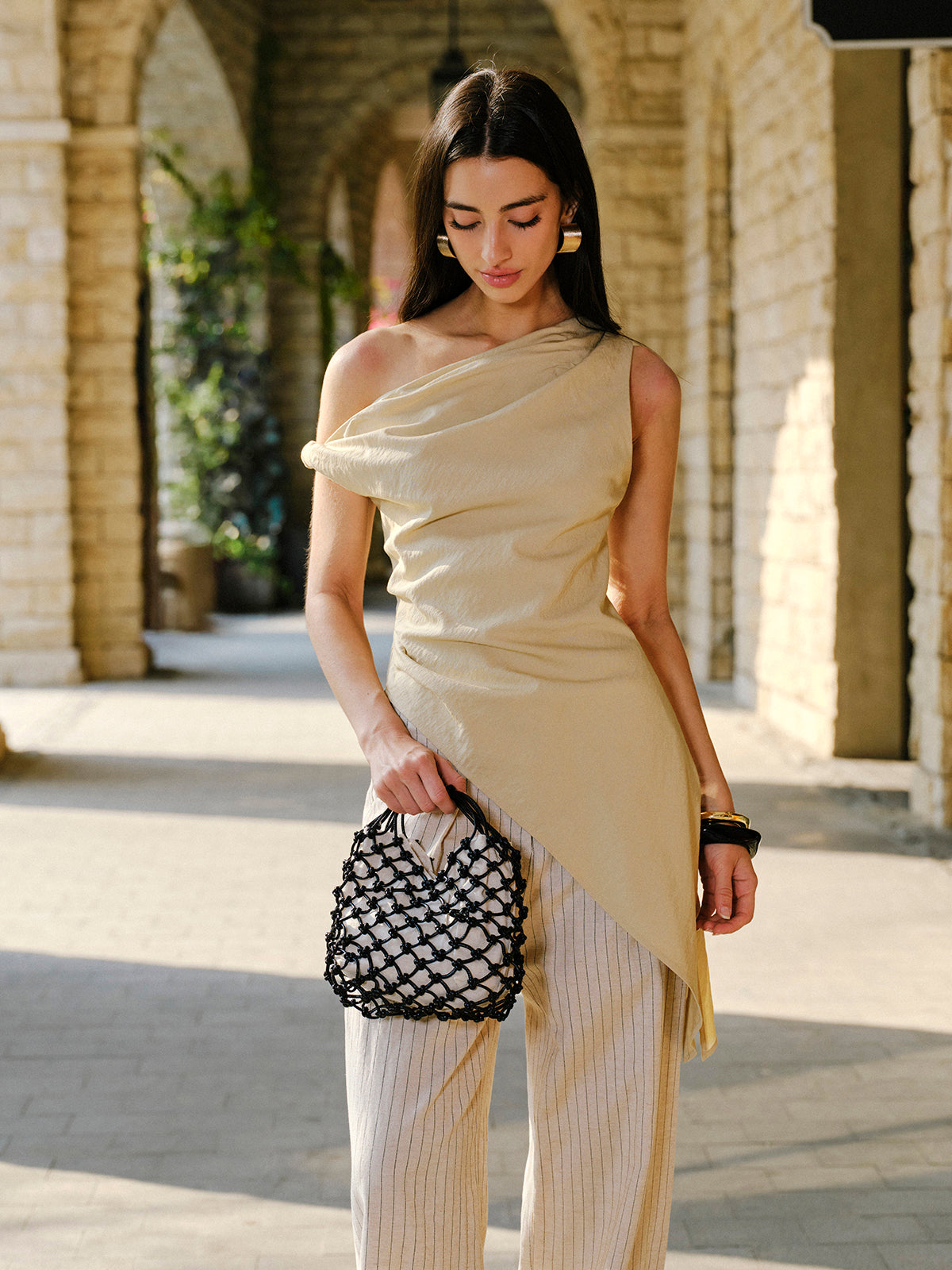 Asymmetrische Bluse aus Baumwolle und Leinen