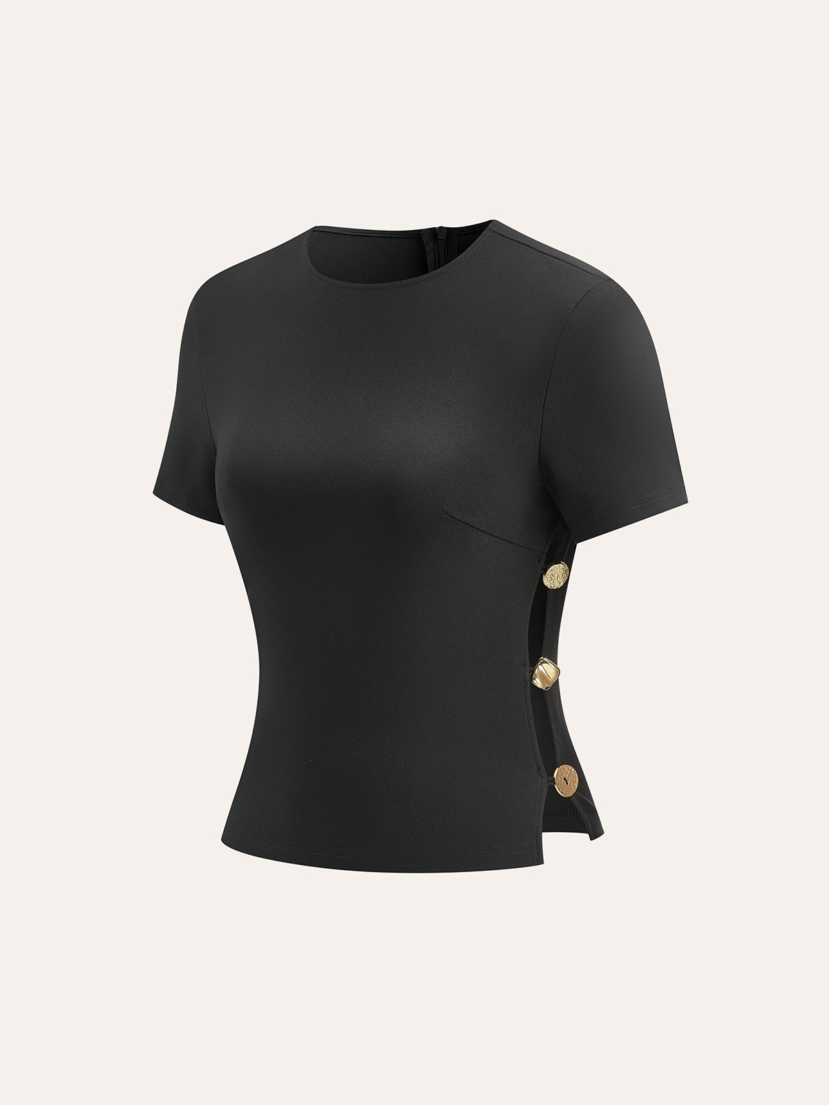T-shirt med utskurna detaljer i metall och dragkedja på sidan 
