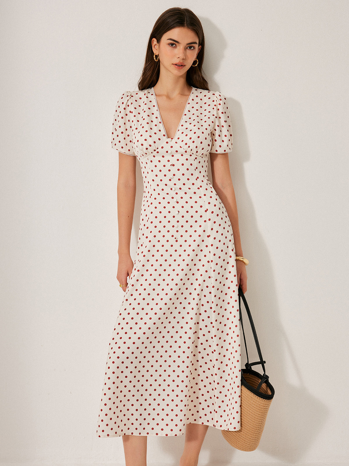 Kleid mit Puffärmeln und Punkten 