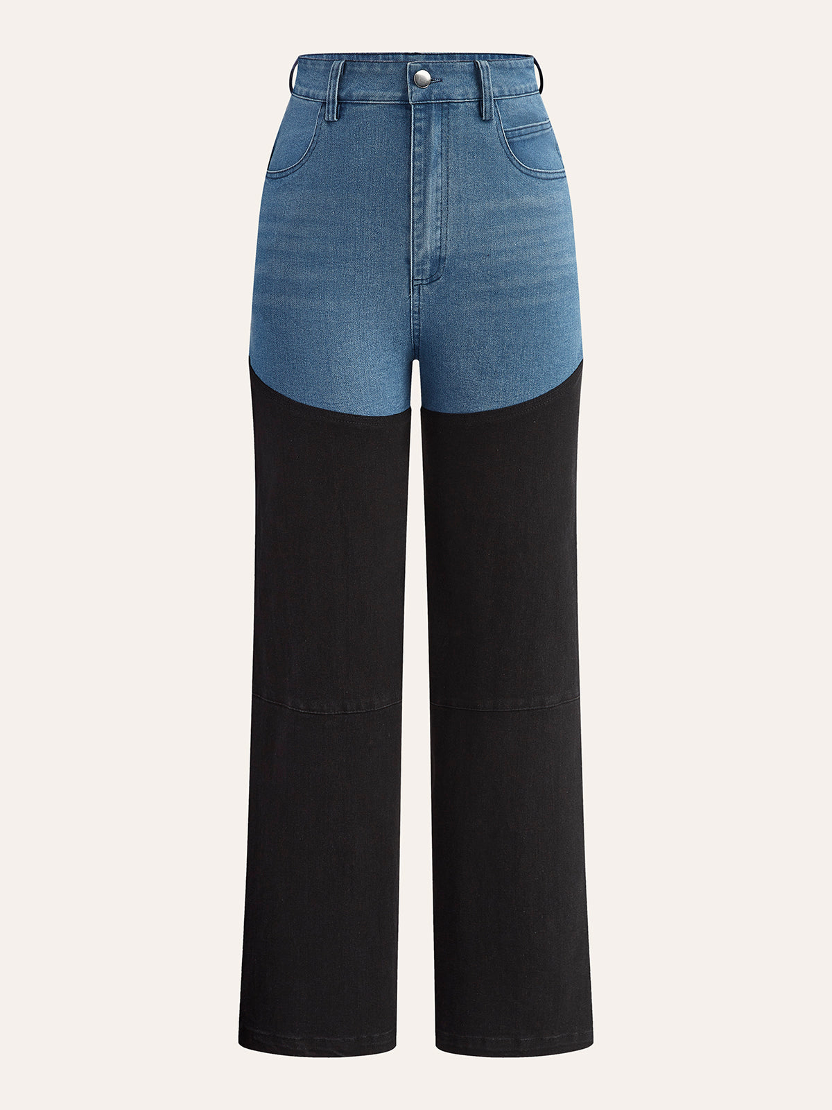 Jeanshose mit mittelhohem Bund und Farbblockdesign 