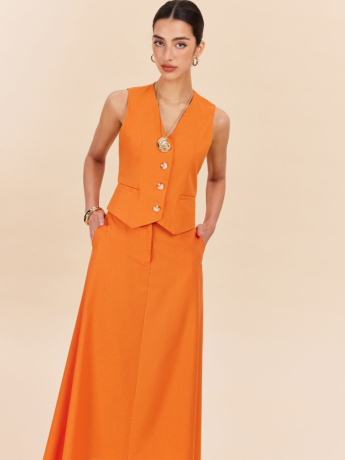 Rockset aus Baumwolle und Leinen mit Taschendetail 