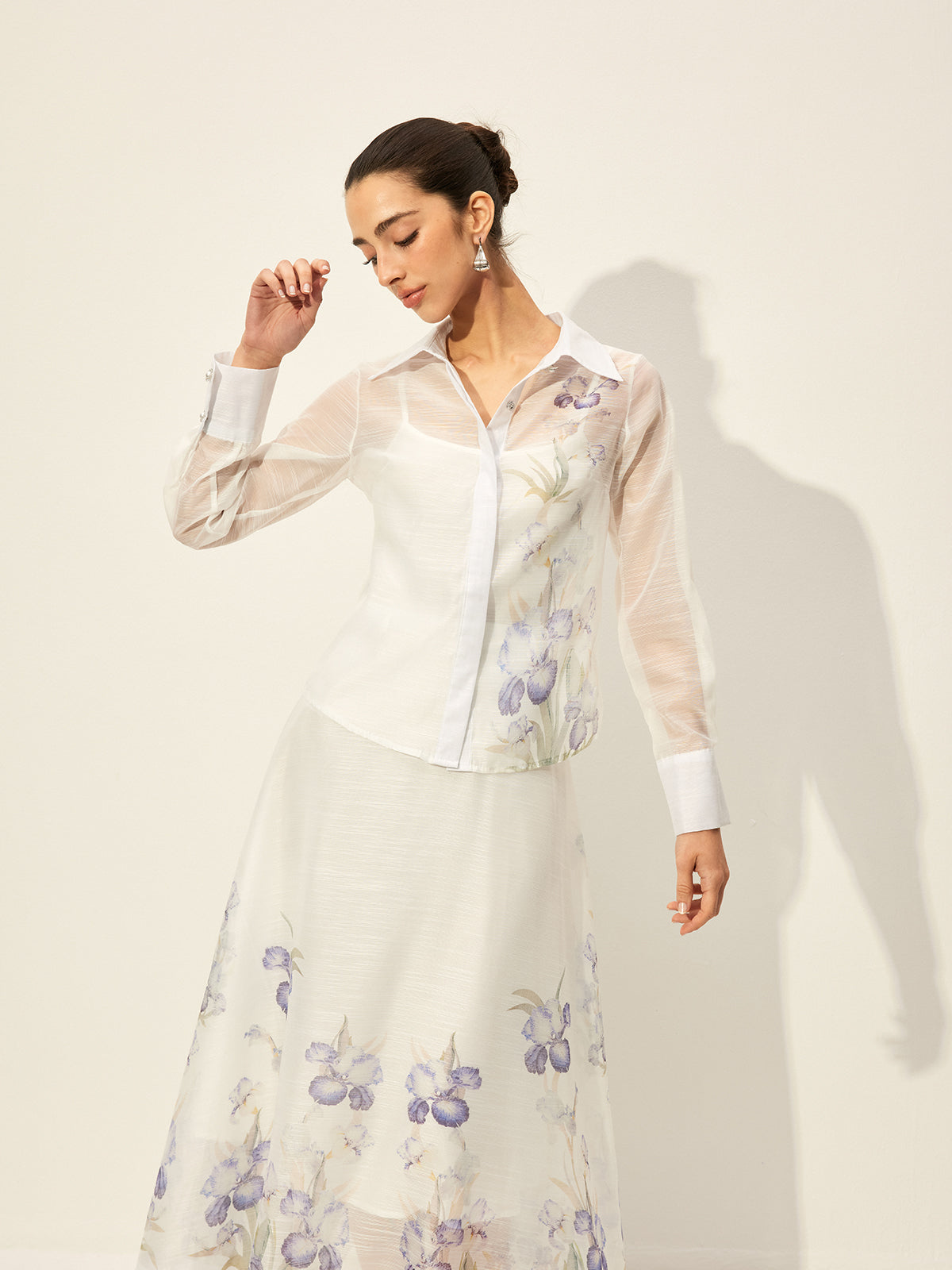 Halbtransparentes Rockset mit Blumenmuster und Taillenband 